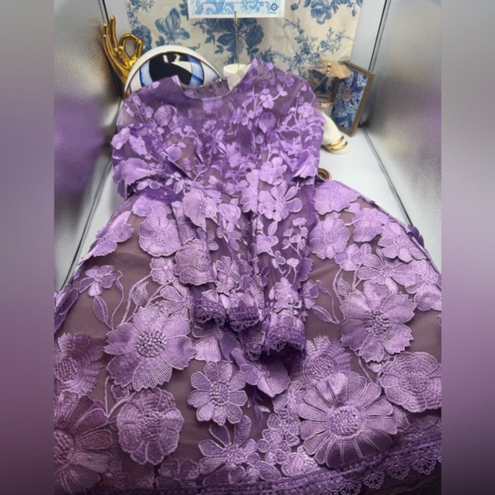 🆕 BRONX & BANCO 🧿 NWOT Bouquet Maraya Long Sleeve Mini Dress, Lilac Sz M US 6 - Picture 12 of 16